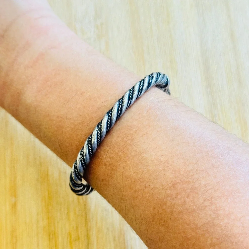 Viking Style Snake Bracelet VTG Cable Cuff Oxidized‎ Silver Plated Statement